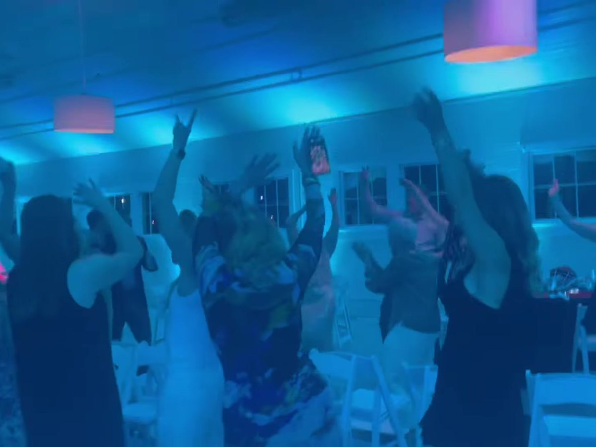 Blue ATG uplighting and a full dance floor at Luke's Bar Mitzvah at the Dairy Barn