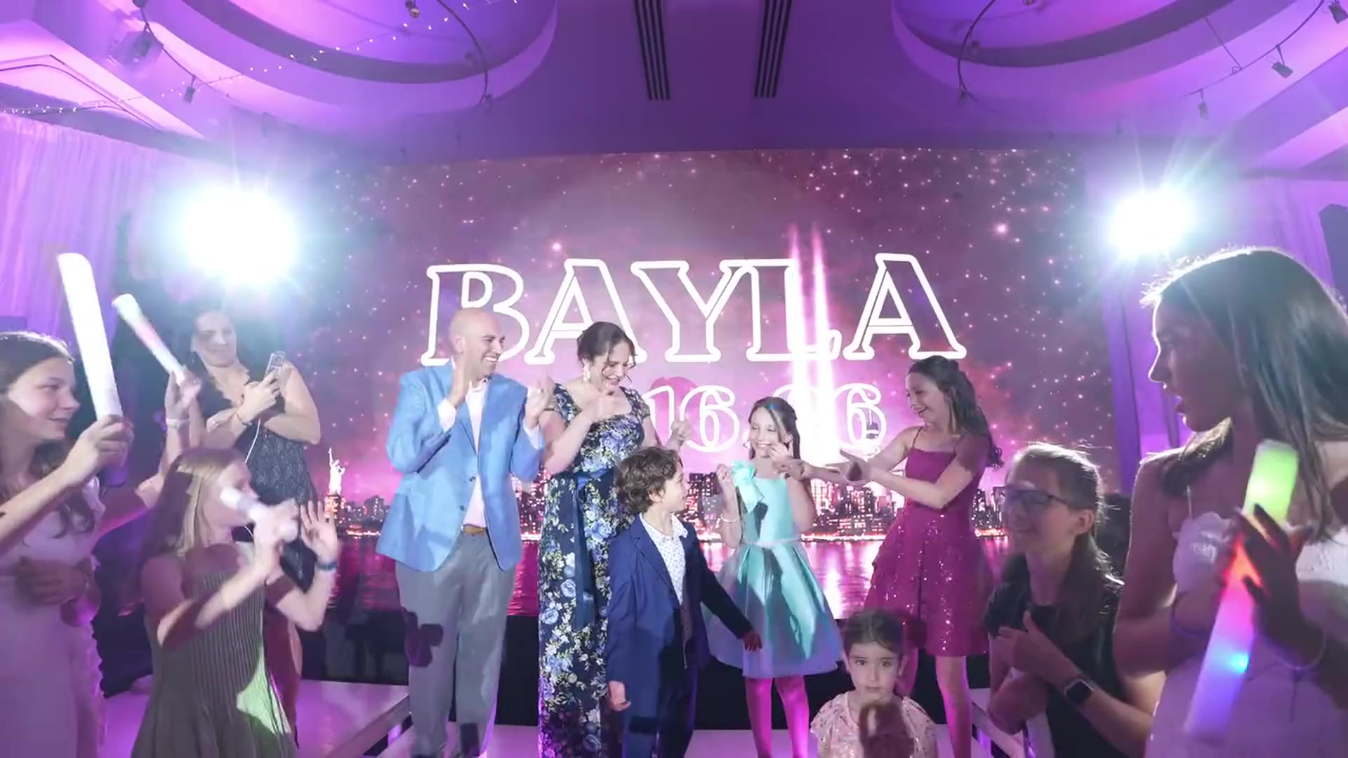 ATG LED video wall glowing behind the dance floor at a Charlotte Bat Mitzvah
