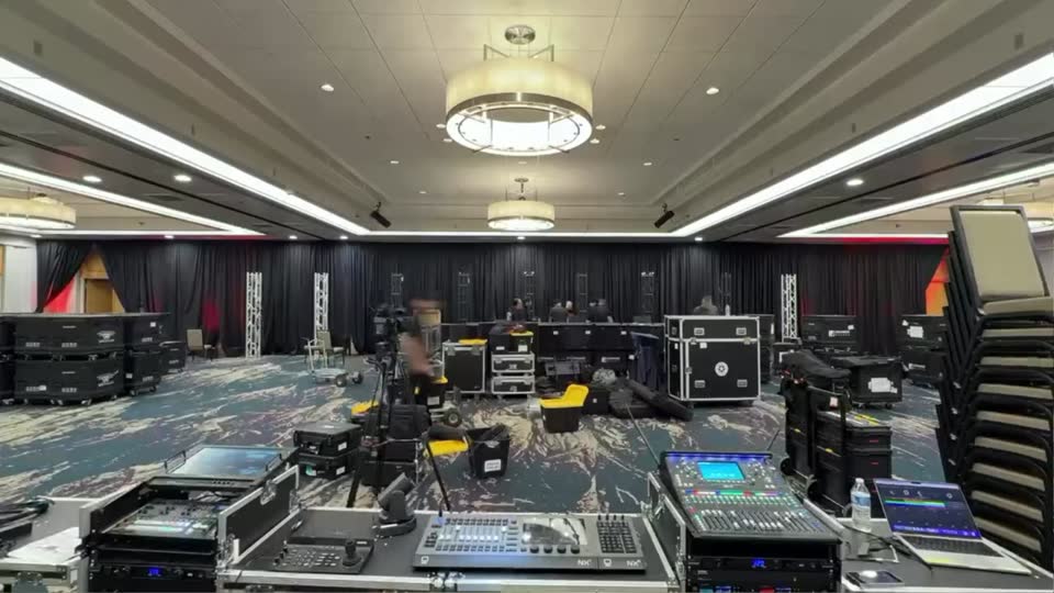 Time-lapse load-in: staging, video wall and production for a ballroom event